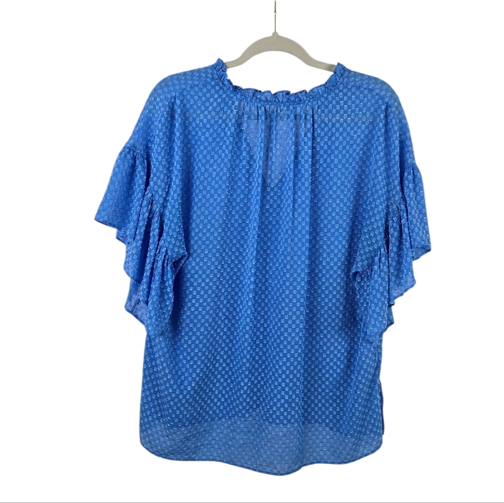Alice + Olivia  Blue Textured Blouse Ruffle Detail Top - Picture 2 of 13